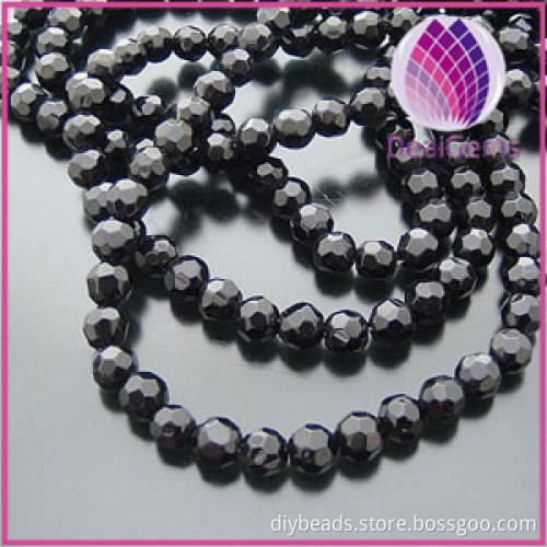 Bead,glass,black,6mm faceted round,approximately 50ps/strand